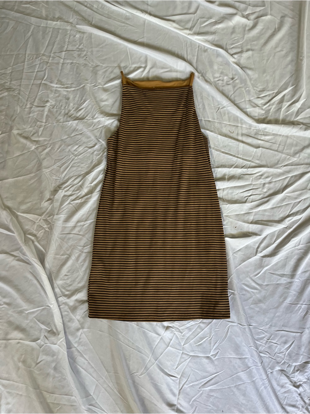 90s Grunge Striped Mustard and Black Tank Dress - Women's